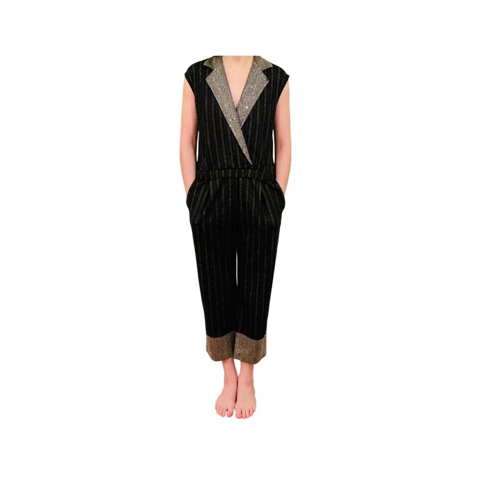 NWT Emporio Armani Jumpsuit w/Small Rhinestone Collar & Hem FABULOUS w/flaw- 40